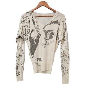 Germano Zama Graphic Printed V-Neck Sweater Cream